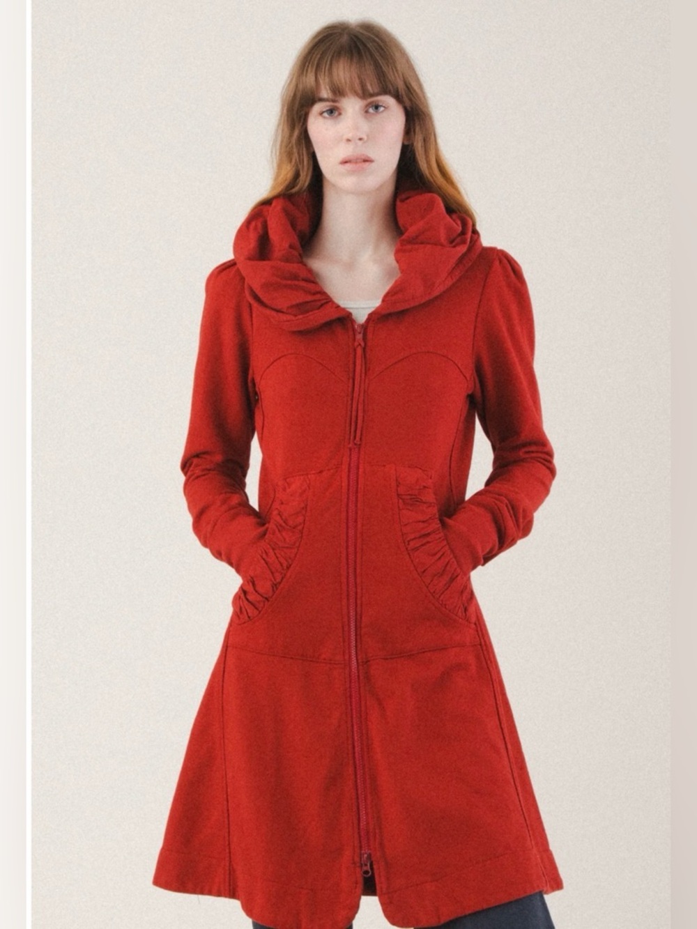 [Prairie Underground] Long Cloak Hoodie in Crimson Sz: M - Picture 2 of 15
